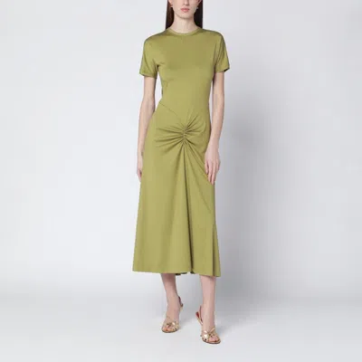 VICTORIA BECKHAM BLAIRE DRESS WITH GATHERED WAIST IN YELLOWISH GREEN