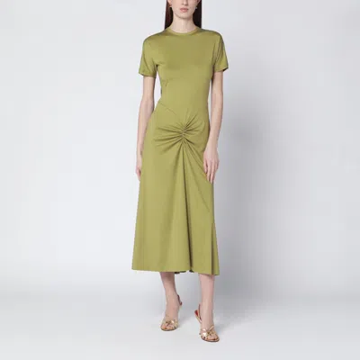 VICTORIA BECKHAM VICTORIA BECKHAM BLAIRE DRESS WITH GATHERED WAIST IN YELLOWISH GREEN