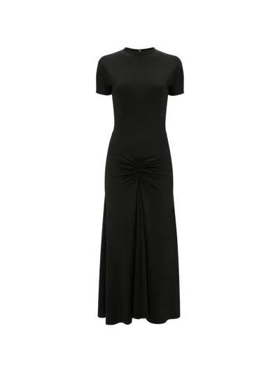 Victoria Beckham Womens Gathered Short-sleeve Stretch-woven Midi Dress Black