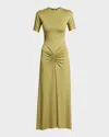 Victoria Beckham Gathered Waist Midi Dress With Knotted Detail In Green