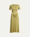 Victoria Beckham Gathered Waist Midi Dress With Knotted Detail In Green