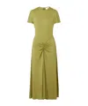 Victoria Beckham Gathered Waist Midi Dress With Knotted Detail In Green