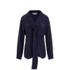 Victoria Beckham Silk Shirt With Tie Detail In Blue