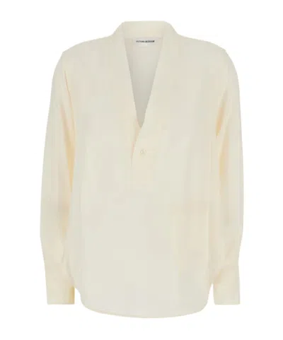 Victoria Beckham Blouse With V-neck And Long Sleeves In Neutral