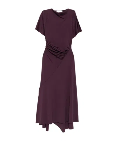Victoria Beckham Blousey Midi Dress In Brown
