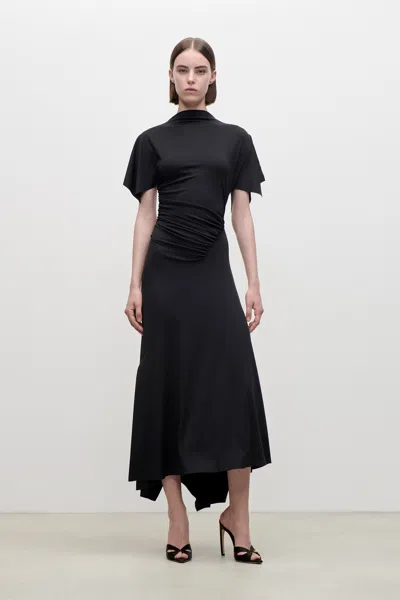 Victoria Beckham Blousey Midi Dress In Black In Transparent