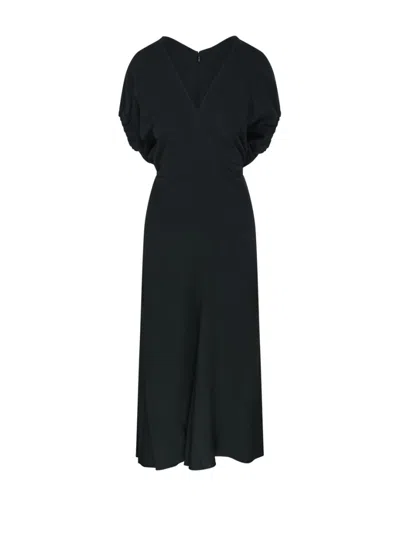 Victoria Beckham Blouson Detail Midi Dress In Black