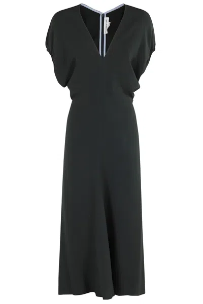 Victoria Beckham Blouson Detail Midi Dress In Black