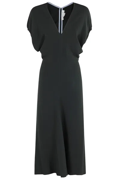Victoria Beckham Blouson Detail Midi Dress In Black