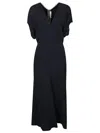 Victoria Beckham Womens Black Blouson-sleeve Fluid-cady Midi Dress In Black