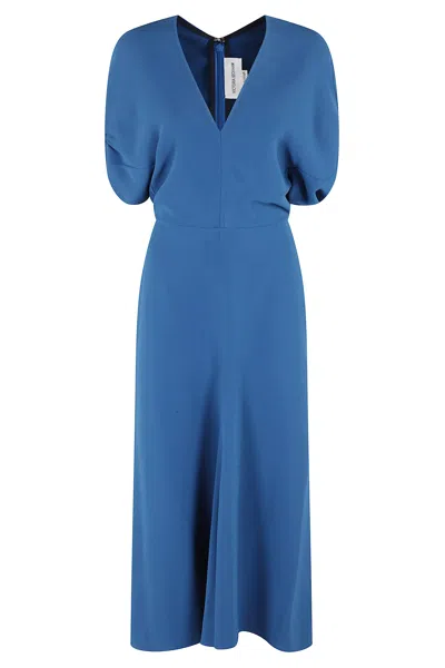 Victoria Beckham Blouson Detail Midi Dress In Sapphire Blue