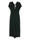 Victoria Beckham Green Midi Dress With Ruched Sleeves And V Neck