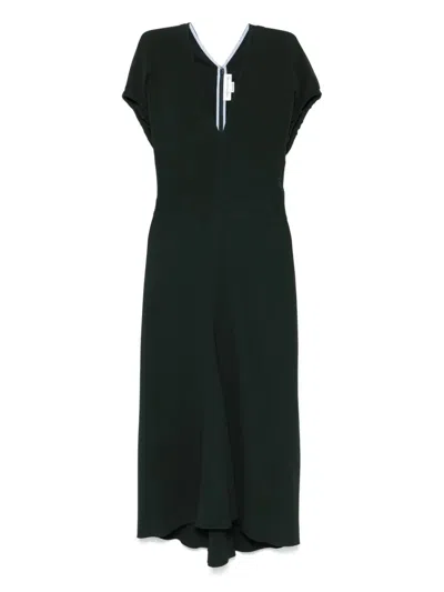 Victoria Beckham Blouson Detail V-neck Midi Dress