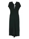 Victoria Beckham Green Midi Dress With Ruched Sleeves And V Neck