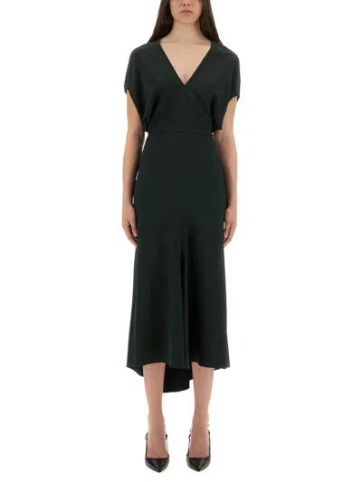 Victoria Beckham Blouson Midi Dress In Green