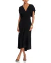 Victoria Beckham Womens Black Blouson-sleeve Fluid-cady Midi Dress In Blue