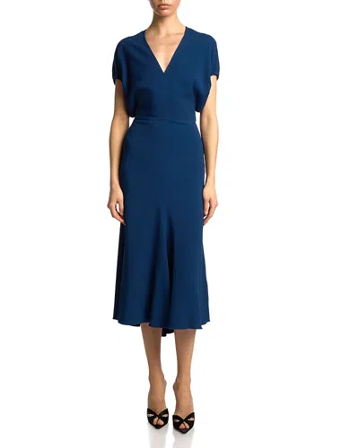 Victoria Beckham Blouson Midi Dress In Blue