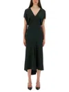 Victoria Beckham Dark Green Midi Dress In Satin In Animal Print