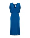 Victoria Beckham Womens Sapphire Blue V-neck Asymmetric-hem Stretch-woven Midi Dress In Sapphire Blue