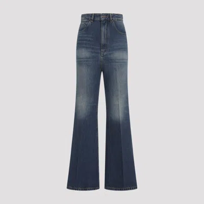 VICTORIA BECKHAM BLUE COTTON WIDE LEG KICK JEANS