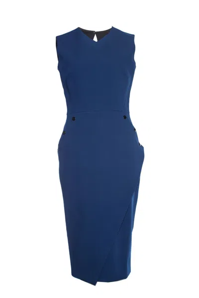 Victoria Beckham Blue Crepe Dress With Buttons.
