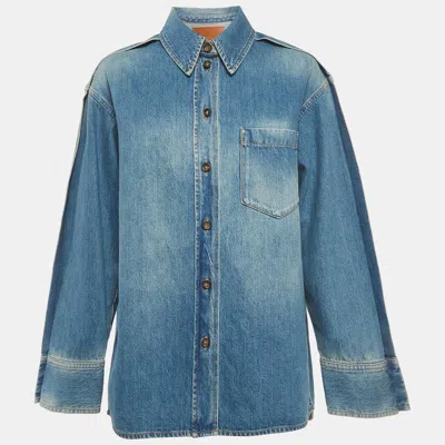 Pre-owned Victoria Beckham Blue Denim Pleated Oversized Shirt S