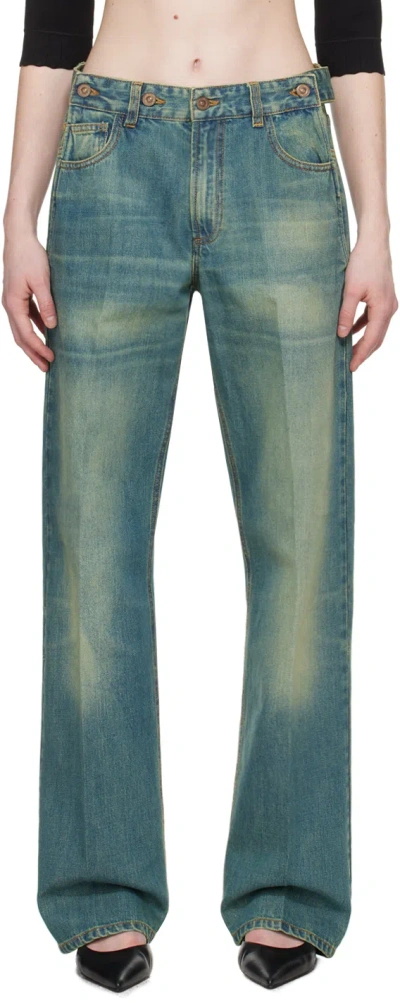 Victoria Beckham Blue Double Front Jeans In Mid Verdigris Wash