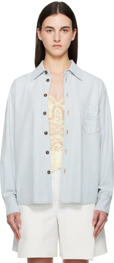 Victoria Beckham Blue Oversized Denim Shirt In Light Azul