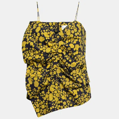 Pre-owned Victoria Beckham Blue Printed Cotton Ruched Asymmetric Top M