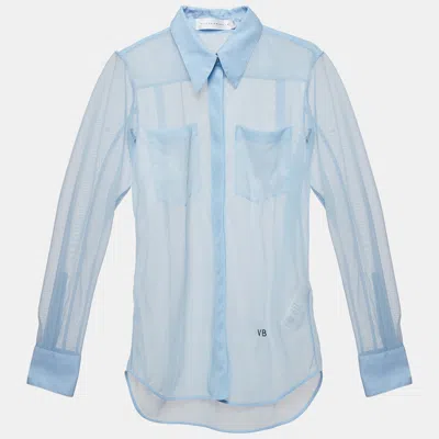 Pre-owned Victoria Beckham Blue Sheer Nylon Buttoned Full Sleeve Shirt S