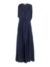 Victoria Beckham Blue Sleeveless Long Dress With V Neck In Fabric Woman