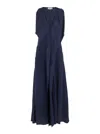 Victoria Beckham Blue Sleeveless Long Dress With V Neck In Fabric Woman In Blue