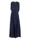 Victoria Beckham Blue Sleeveless Long Dress With V Neck In Fabric Woman