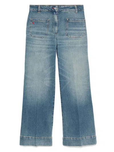 Victoria Beckham Blue Stretch Jeans With Logo Patch