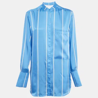 Victoria Beckham Blue Striped Satin Long Sleeve Shirt