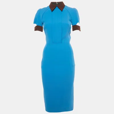 Pre-owned Victoria Beckham Blue Wool & Silk Sheath Midi Dress S