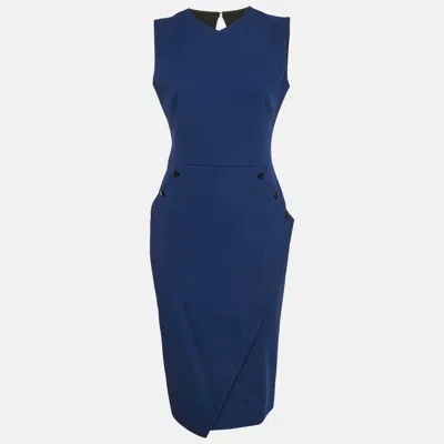 Pre-owned Victoria Beckham Blue Wool Sleeveless Midi Dress M