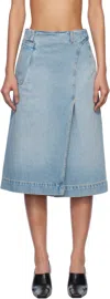 Victoria Beckham Blue Wrap Detail Denim Midi Skirt In Pale Blue Wash