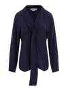 Victoria Beckham Silk Shirt With Tie Detail In Blue