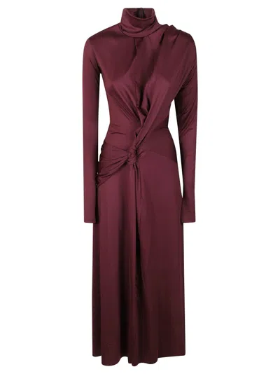 Victoria Beckham Bordeaux Midi Dress With Twisted Knot Detail In Red