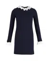 Victoria Beckham Broderie Anglaise-trimmed Mini Shift Dress In Navy Blue Wool In Blue
