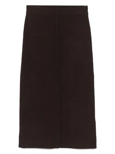 Victoria Beckham Brown Button-detail Midi Skirt