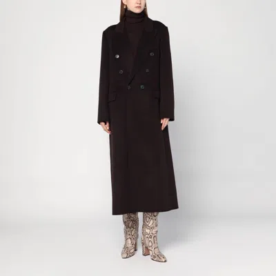 Victoria Beckham Brown Double-breasted Coat In Wool And Cashmere