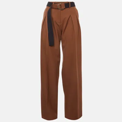 Pre-owned Victoria Beckham Brown Gabardine Belted Trousers S