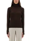 Victoria Beckham Slim-fit Turtleneck Shirt In Rich Merino Wool In Brown
