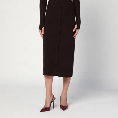 Victoria Beckham Brown Midi Skirt In Wool Blend In Black