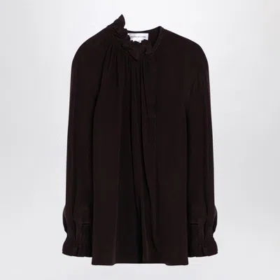 Victoria Beckham Brown Ruffle Neck Shirt In Multicolor
