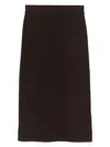 Victoria Beckham Brown Midi Skirt In Wool Blend In Black