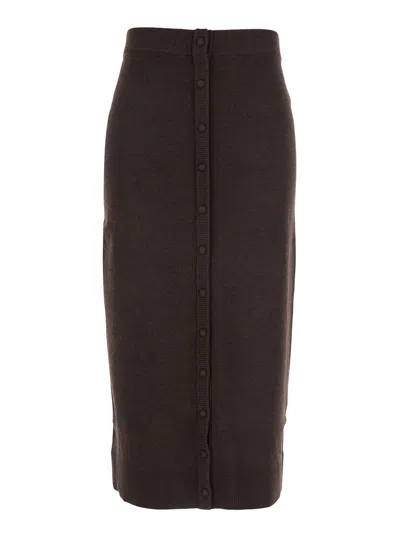 VICTORIA BECKHAM BROWN SKIRT WITH BUTTON FASTENING IN WOOL WOMAN