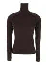 Victoria Beckham Brown Turtleneck Sweater With Logo Patch On The Sleeve In Cotton Blend Woman In Black